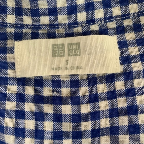Uniqlo Checkered blue and white linen shirt size S - Picture 4 of 6